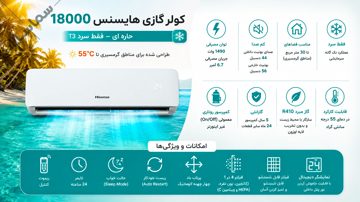 کولر گازی هایسنس 18000 t3