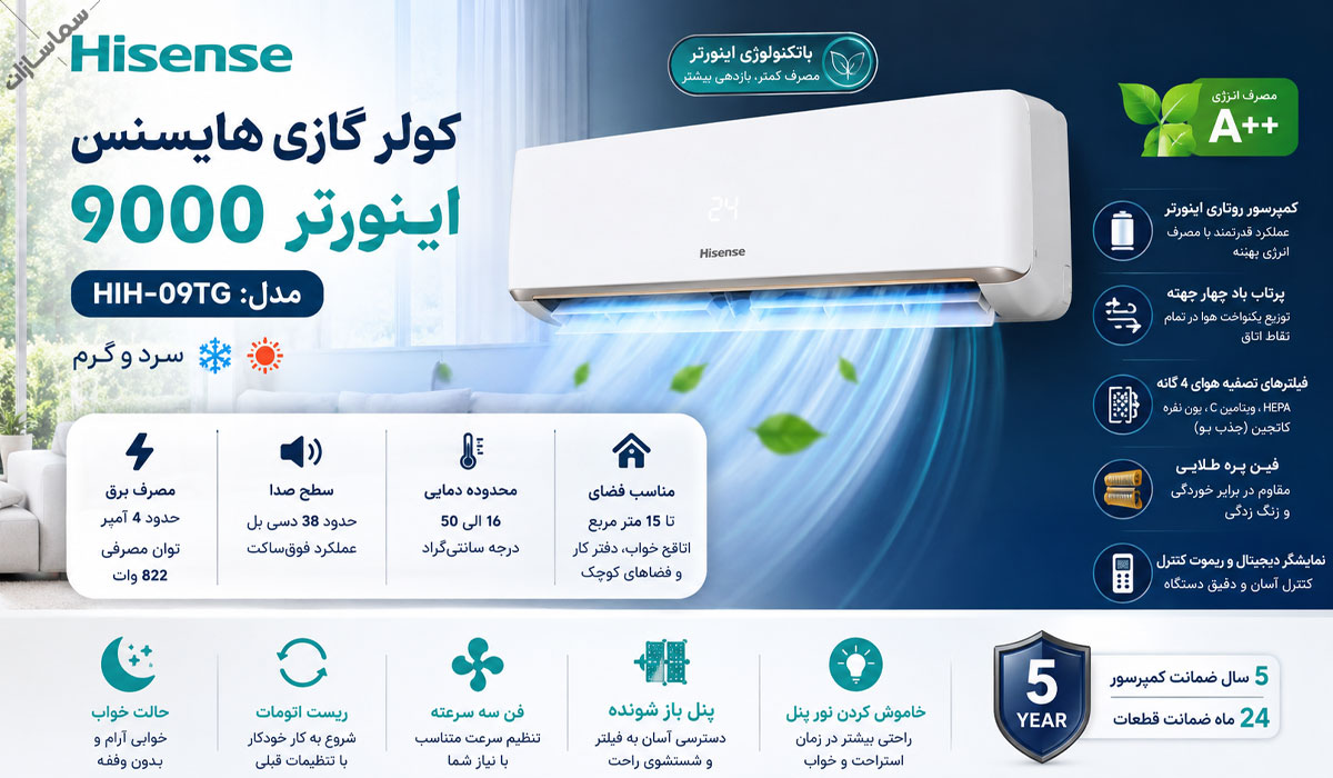 کولر گازی هایسنس اینورتر 9000
