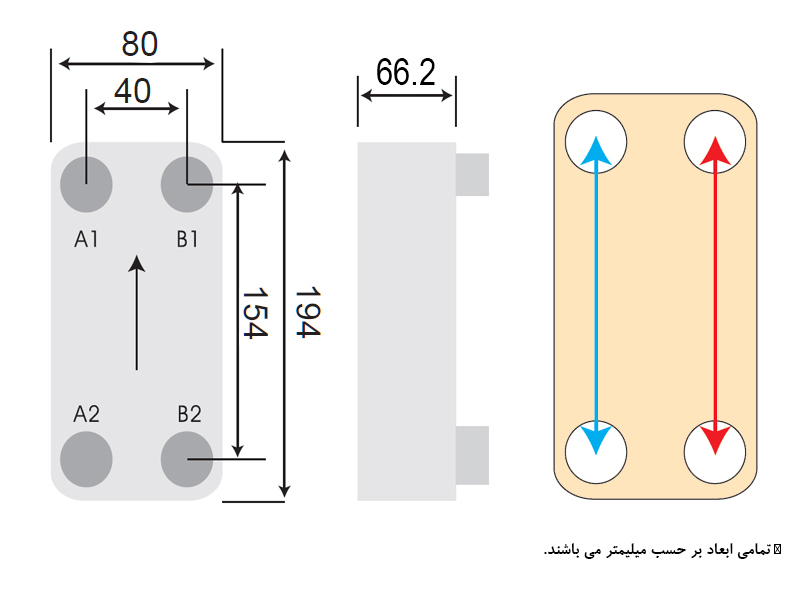 ابعاد مبدل حرارتی تپکو کائوری مدل TEP-80