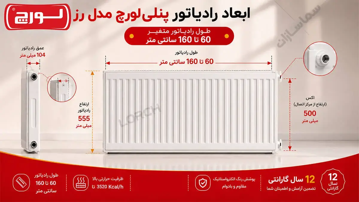 ابعاد رادیاتور پنلی لورچ رز
